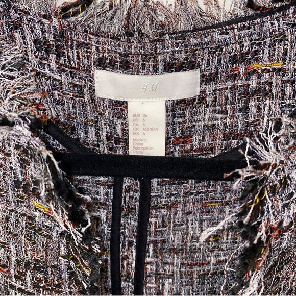 H&M Frayed Tweed Sequin Cropped Jacket Open-front Blazer Size 6 - Picture 3 of 12